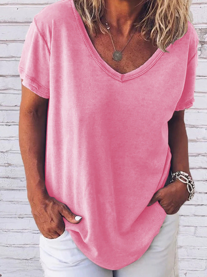 WW | Jada V-Ausschnitt Kurzarm Einfarbig T-Shirt