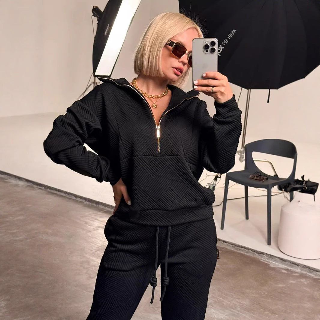 Damen sportliches Fleece-Set mit modischer Stehkragen und elastischen Bündchen WW