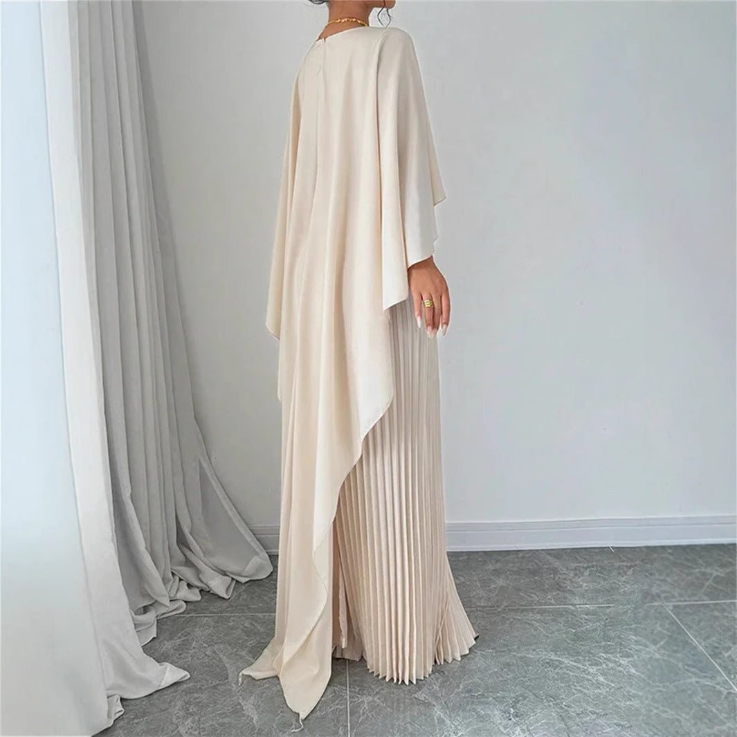 W&W Mode | Elegantes Langes Kleid Batwing Ärmel Faltendes Asymmetrisches Design Fließende Passform
