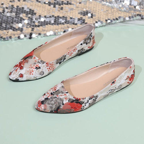Damen Ballerinas mit floralem Muster und elegantem, spitzem Zehenbereich W&W