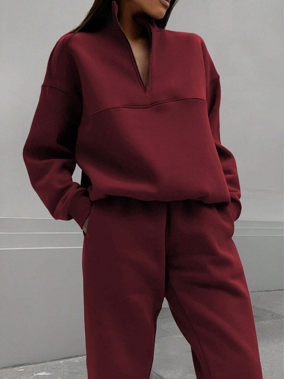 Damen entspannter Oversized Pullover mit halbem Reißverschluss und bequemen Bündchen WW