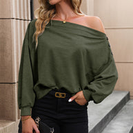 Damen lässiger One-Shoulder Pullover mit effektvollen Knopfdetails WW