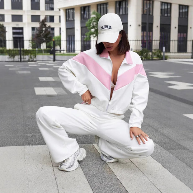 Damen sportlicher Fleece-Loungewear-Anzug mit Reißverschluss WW