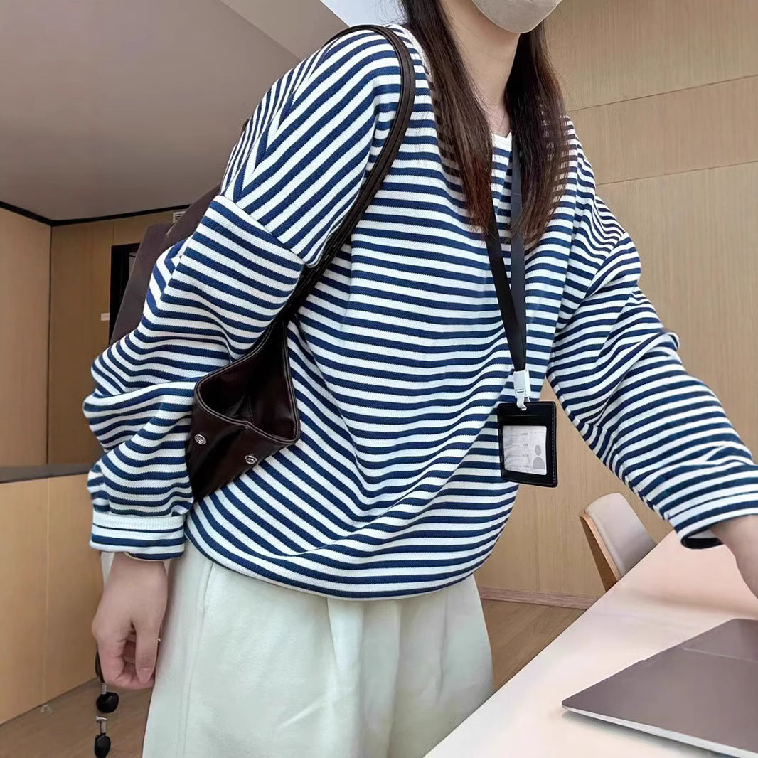 Damen lässiger Streifenpullover mit farbigen Akzenten WW