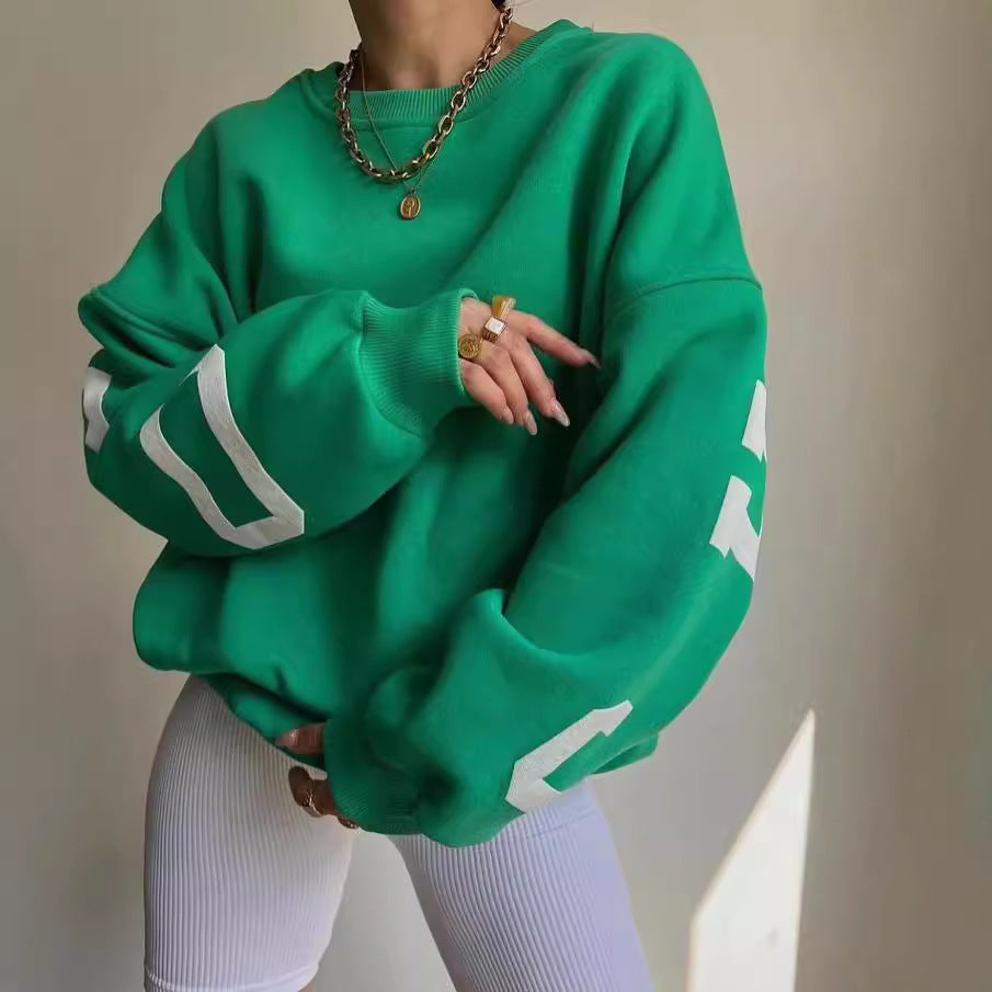 Damen lässiger Oversized Sweater mit kontrastierenden Ärmeln WW