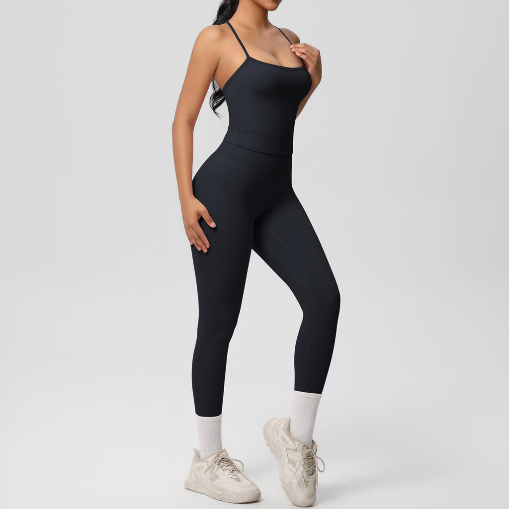 Damen Sportliches Kompressionsoberteil mit Trägern und passender Leggings WW