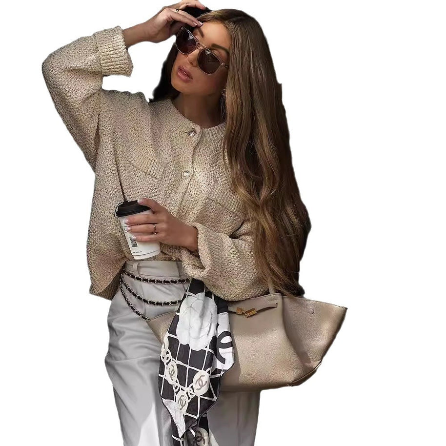 Damen Strickjacke mit strukturiertem Webmuster und aufgesetzten Taschen WW