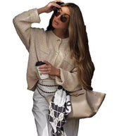 Damen Strickjacke mit strukturiertem Webmuster und aufgesetzten Taschen WW