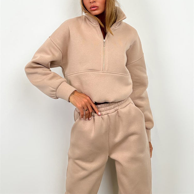Damen Sportliches Freizeit-Loungewear-Set mit Stehkragen WW