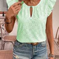Damen Bluse mit Rüschendetails und Lochstickerei WW
