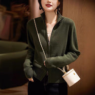 Damen Strickjacke mit hohem Kragen und durchgehendem Reißverschluss WW