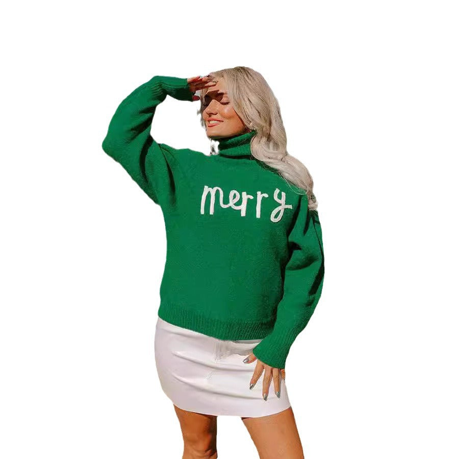 Damen Rollkragenpullover mit lustigem Weihnachtsmotiv WW