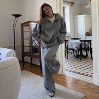 Damen Strick-Loungewear-Ensemble mit weitem Schnitt und hohem Kragen WW