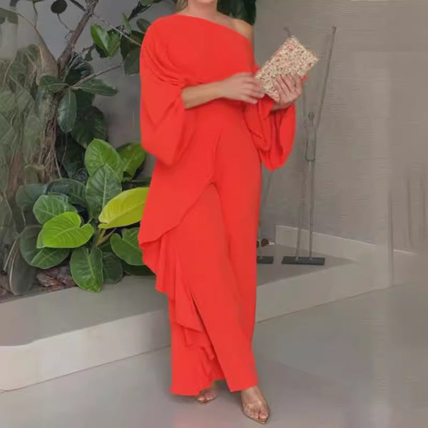 Damen Asymmetrischer Jumpsuit mit voluminösen Ärmeln und fließendem Schnitt WW