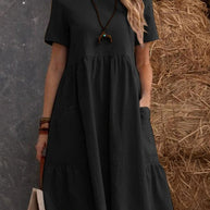 W&W | Lose Tasche einfarbig Rundhalsausschnitt Kleid