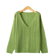 Damen Strickcardigan mit luftiger Lochmusterung und V-Ausschnitt WW