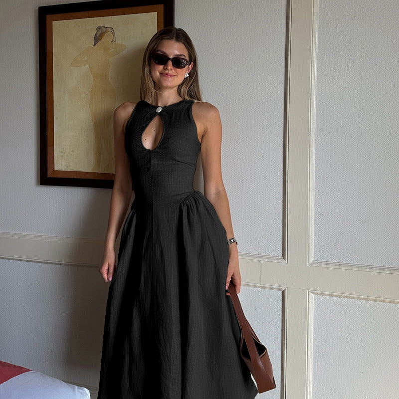 Damen Midi-Kleid mit schickem Schlüsselaugen-Ausschnitt und elegantem Rock W&W Mode