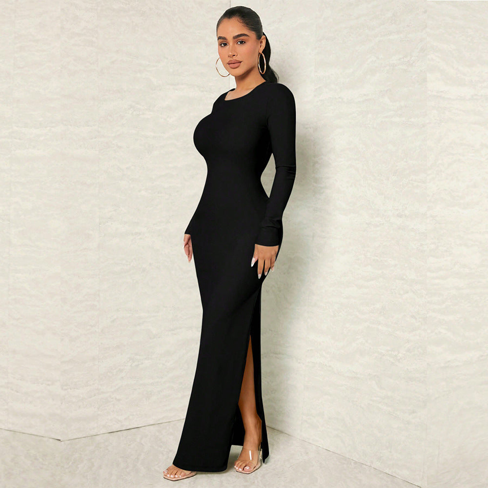 Damen Elegantes langärmliges Maxikleid W&W Mode