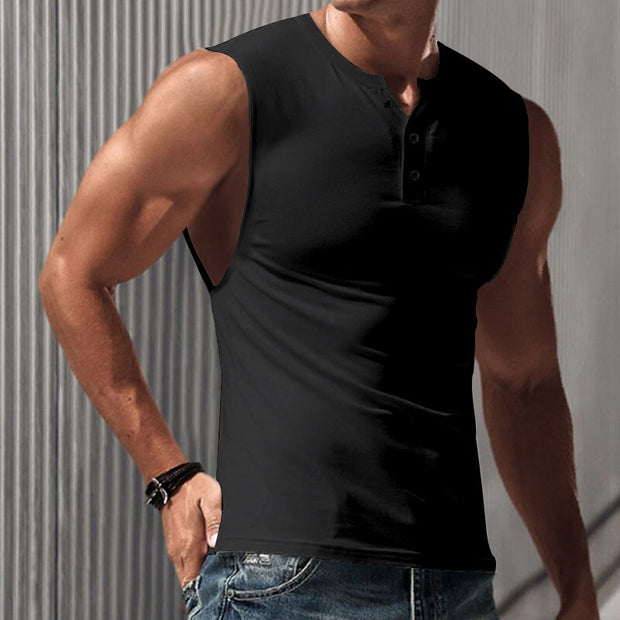 Herren Ärmelloses T-Shirt mit klassischem Knopfdetail und hautfreundlicher Struktur WW
