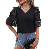 Damen Bluse mit transparenten Puffärmeln und eleganten Detail WW