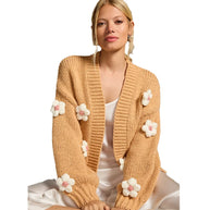 Damen Strickjacke mit Blumenapplikationen WW