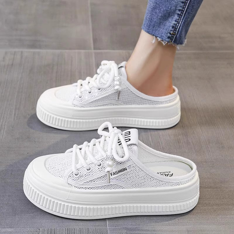 Damen Sneaker-Pantoletten im luftigen Mesh-Design mit modischer Plateausohle WW