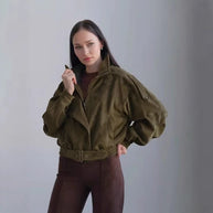 Damen Stilvolle Kurzjacke mit Gürtel und asymmetrischem Schnitt WW