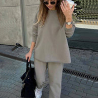 Damen Bequemer Oversize-Sweatshirt- und Lounge-Hosen-Set WW