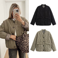 Damen Steppjacke im lässigen Oversized-Stil mit modischen Knopfdetails WW