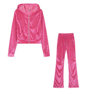 Damen Sportliches Set aus samtiger Kapuzenjacke und weiten Jogginghosen WW
