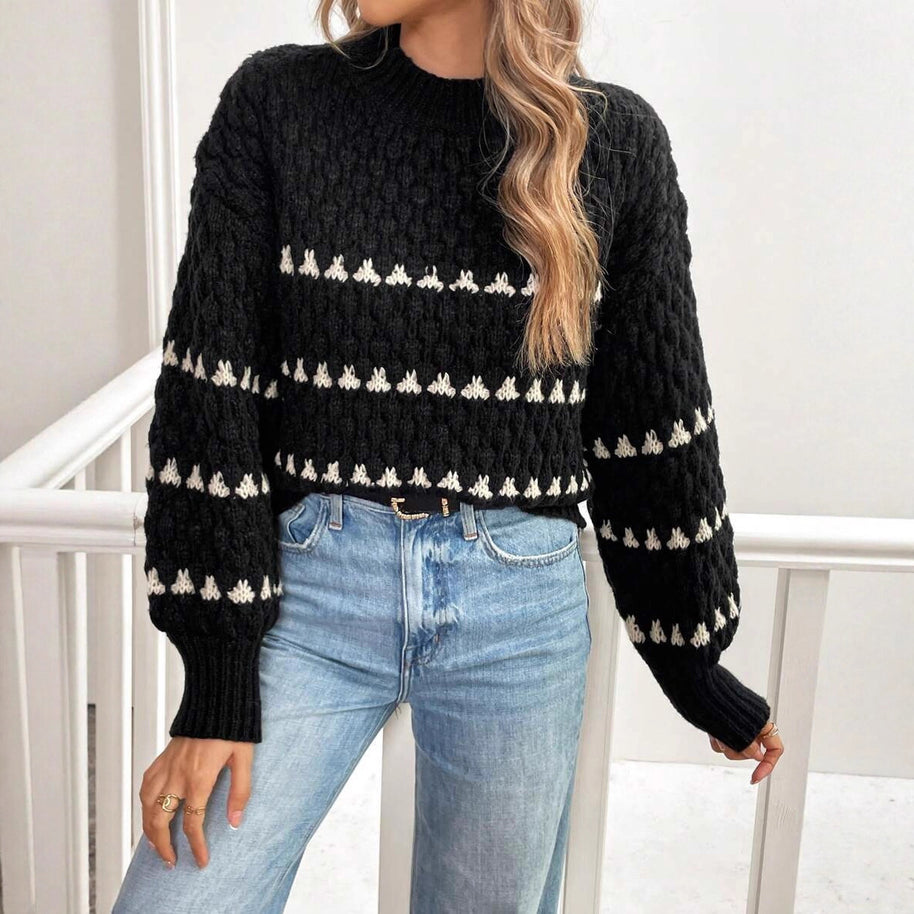 Damen Strickpullover mit strukturiertem Muster und hohem Kragen WW