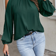 Damen schickes Oberteil mit schulterfreien Einsätzen und eleganten Rüschendetails WW