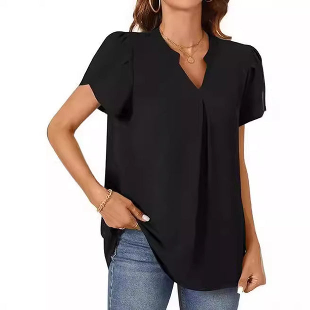 Damen Bluse mit eleganter V-Ausschnitt-Detail und leichten Puffärmeln WW