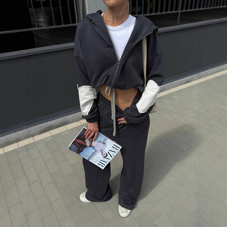 Damen sportlich-elegantes Ensemble aus cropped Top und weitem Hosen WW