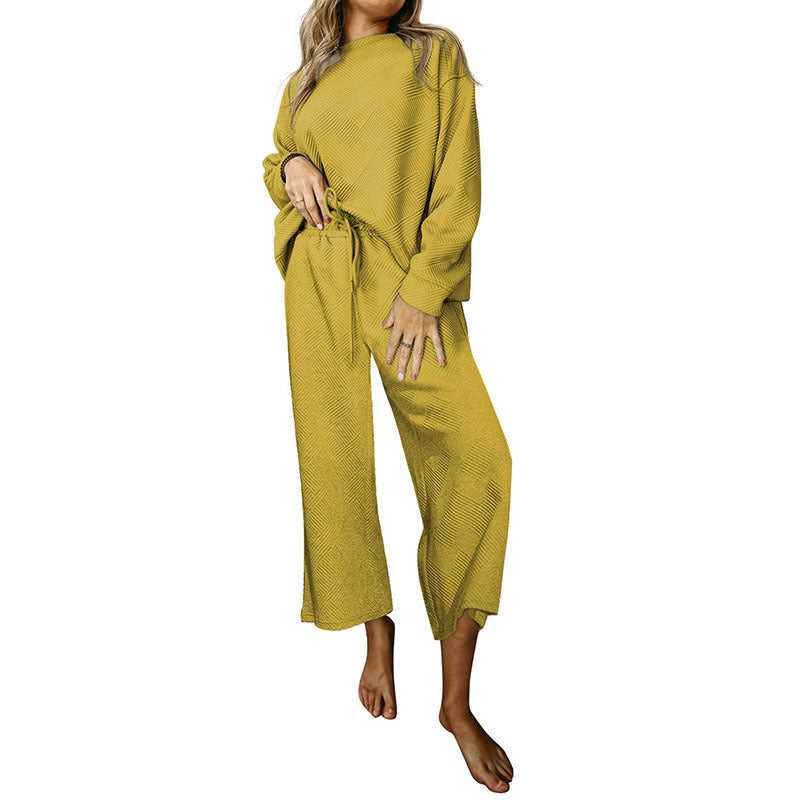 Damen Lässiges Set mit langärmligem Oberteil und weitem Hosen Schnitt WW