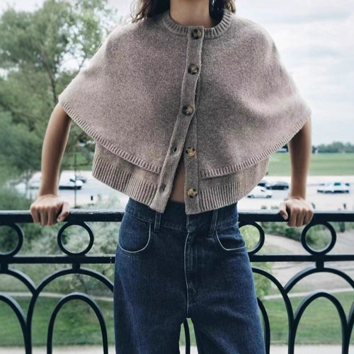 Damen Strick-Cape mit eleganter Knopfleiste WW