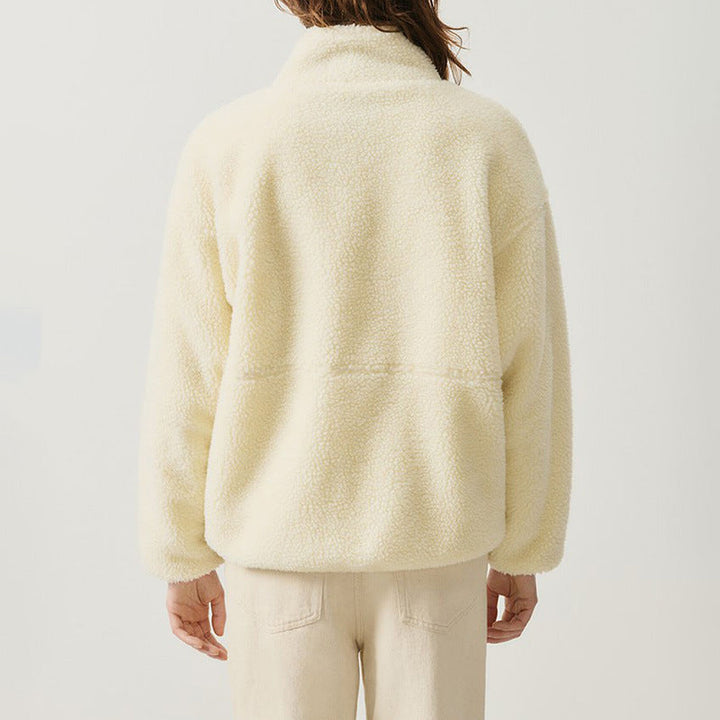 Damen Flauschige Fleecejacke mit hohen Kragen und seitlichen Taschen W&W Mode