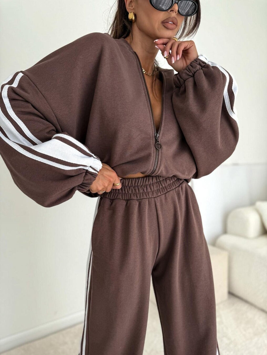 Damen Sportliches Zweiteiler-Set mit voluminösen Ärmel und elastischen Bund WW