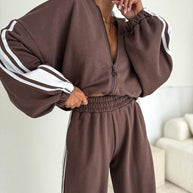 Damen Sportliches Zweiteiler-Set mit voluminösen Ärmel und elastischen Bund WW