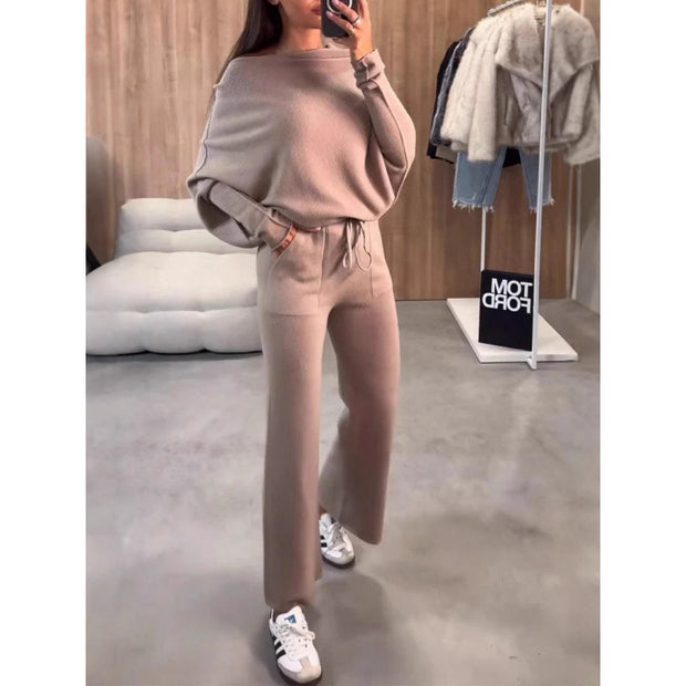 Damen bequeme Loungewear aus weichem Strickmaterial mit weitem Schnitt WW