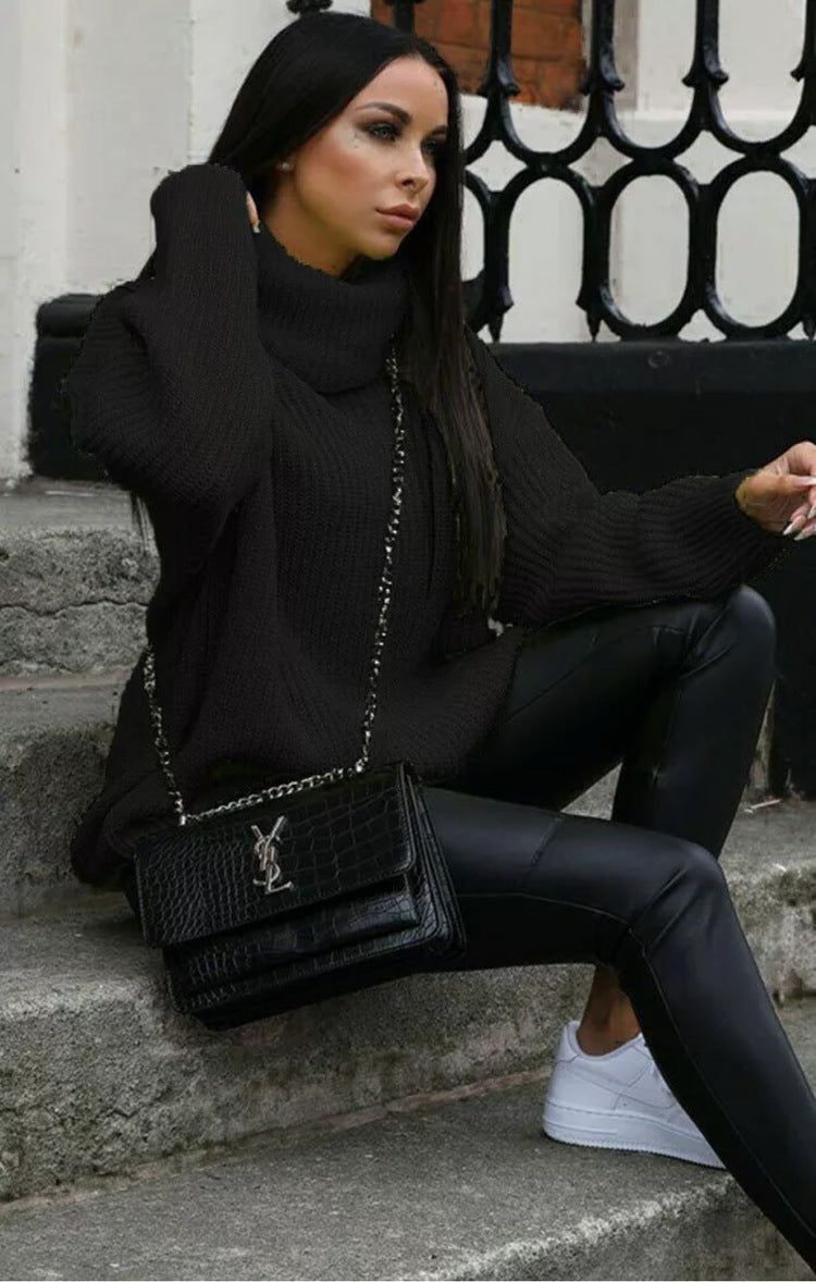 Damen Oversized Pulli mit hohem Kragen und Struktur WW