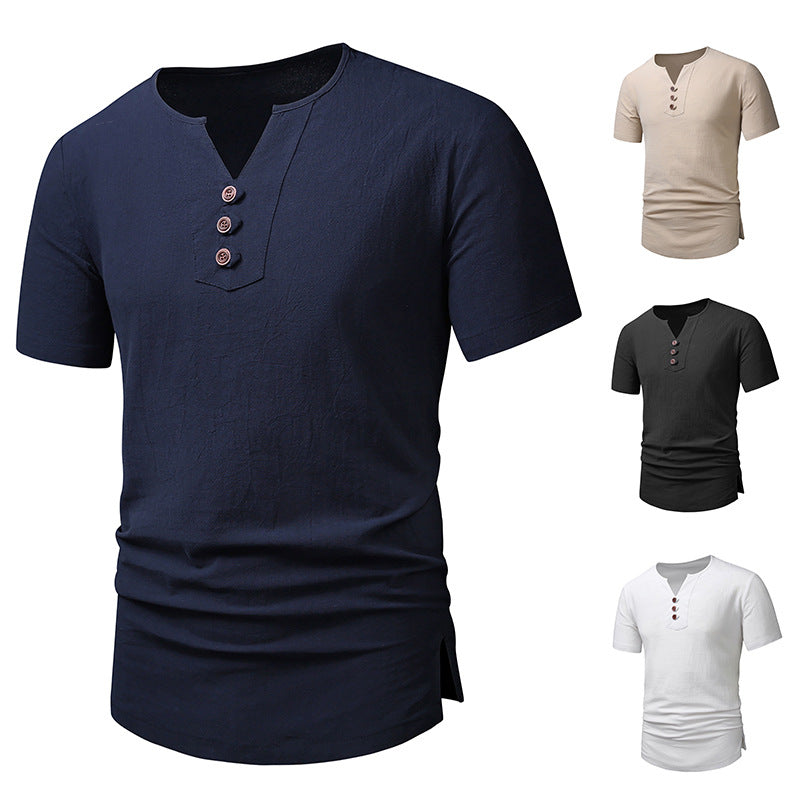 Herren Klassisches Lässiges Henley T-Shirt W&W Mode