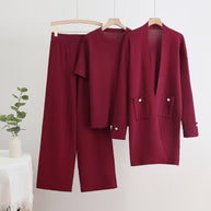 Damen Strick-Loungewear Set mit langen Ärmeln und praktischen Taschen WW