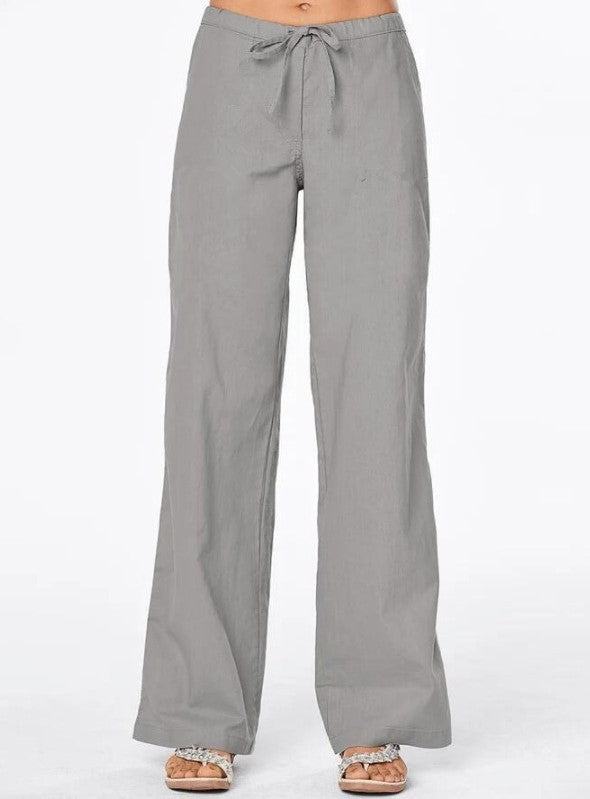 Damen weit geschnittene Leinenhose mit verstellbarem Bund und praktischen Taschen WW