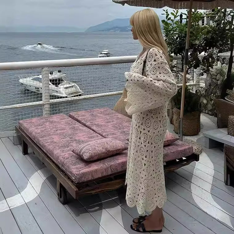 Damen luftiges Häkelkleid mit weiten Ärmeln W&W Mode