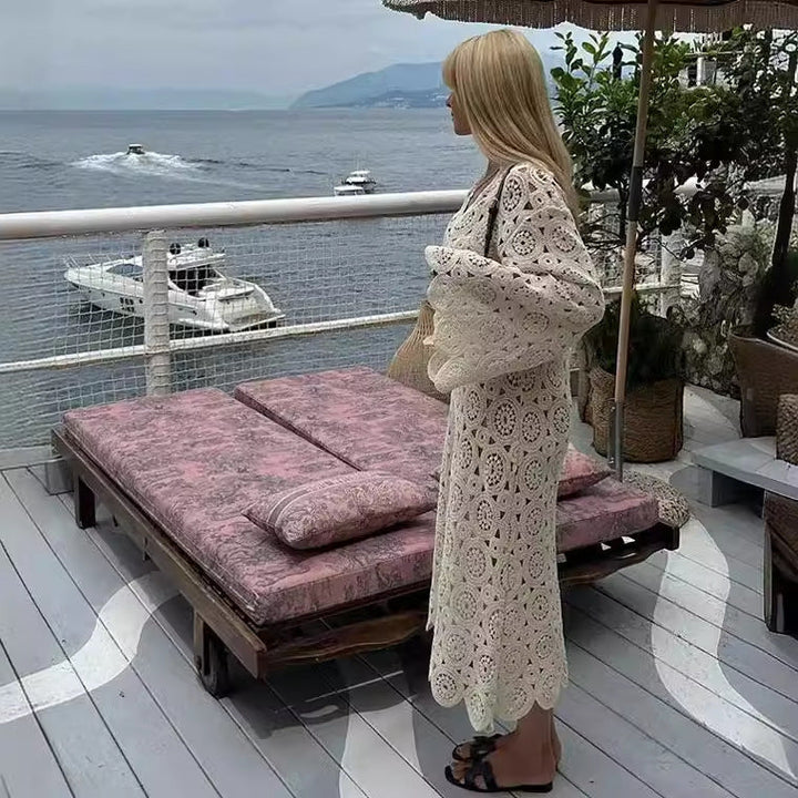 Damen luftiges Häkelkleid mit weiten Ärmeln W&W Mode