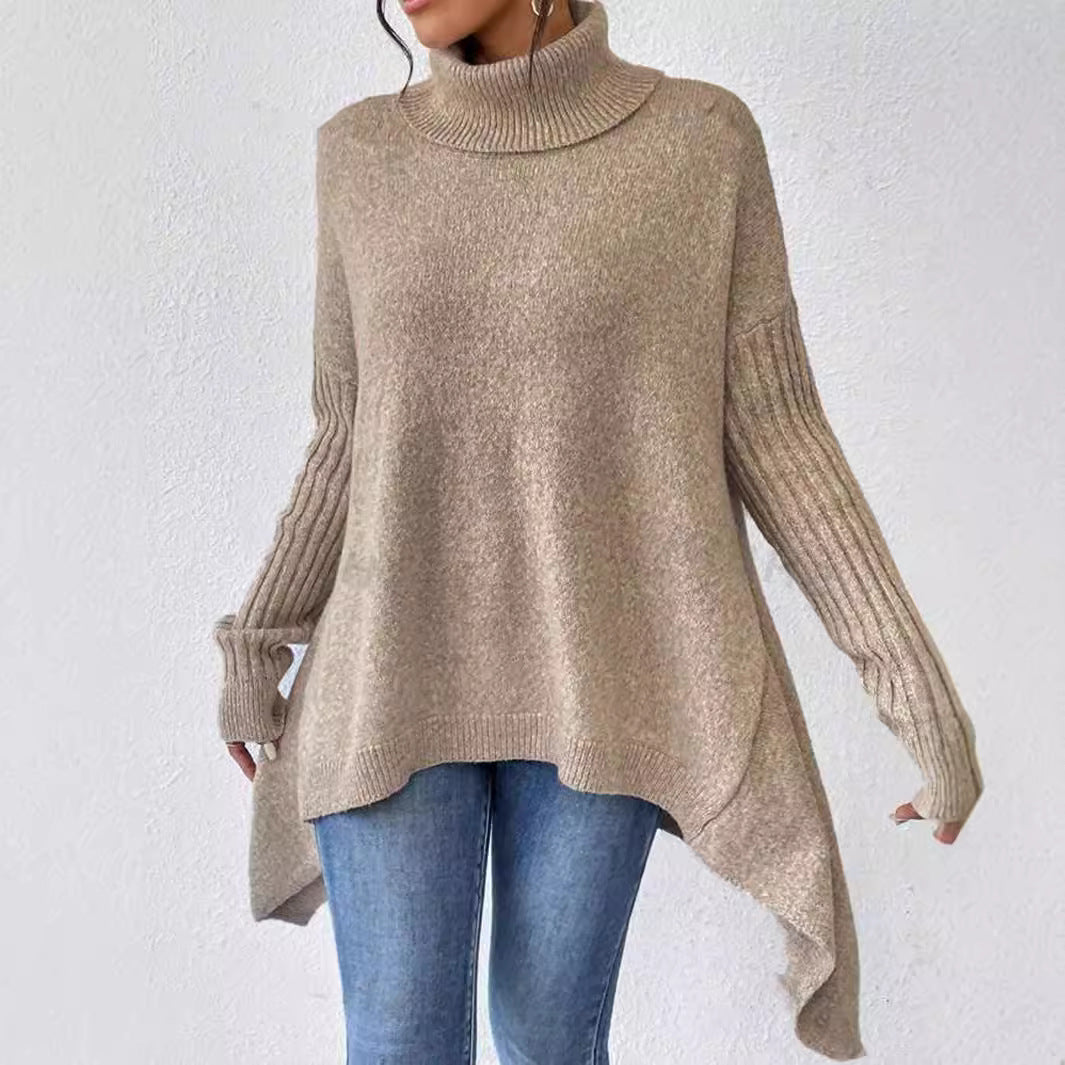 Damen lässiger Pullover mit Stehkragen und asymmetrischem Schnitt W&W Mode