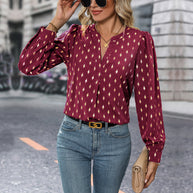 Damen Bluse mit elegantem V-Ausschnitt und feinen Rüschendetails WW
