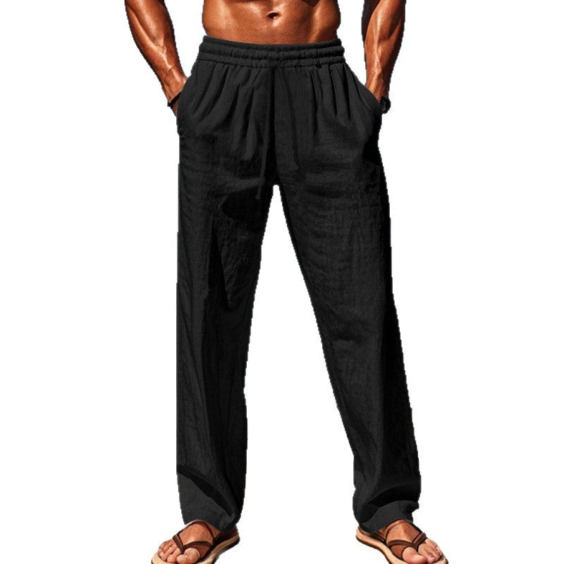 Herren lockere Leinenhose mit elastischem Bund und atmungsaktivem Gewebe W&W Mode
