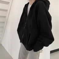 WOLF Zip-up Oversized Solid Pocket Hooded Langarm Lose Baseball Jacke